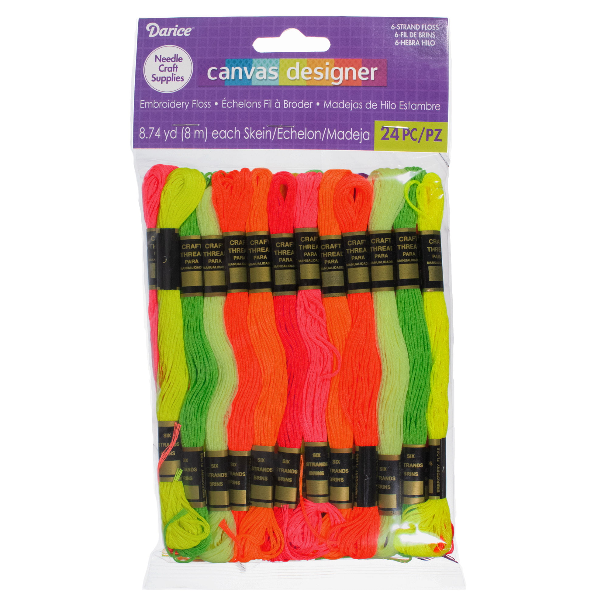Craft County Cotton Embroidery Floss Assorted Variety Packs Neon or Ombre 24 Skeins 8.74 Yards Each 