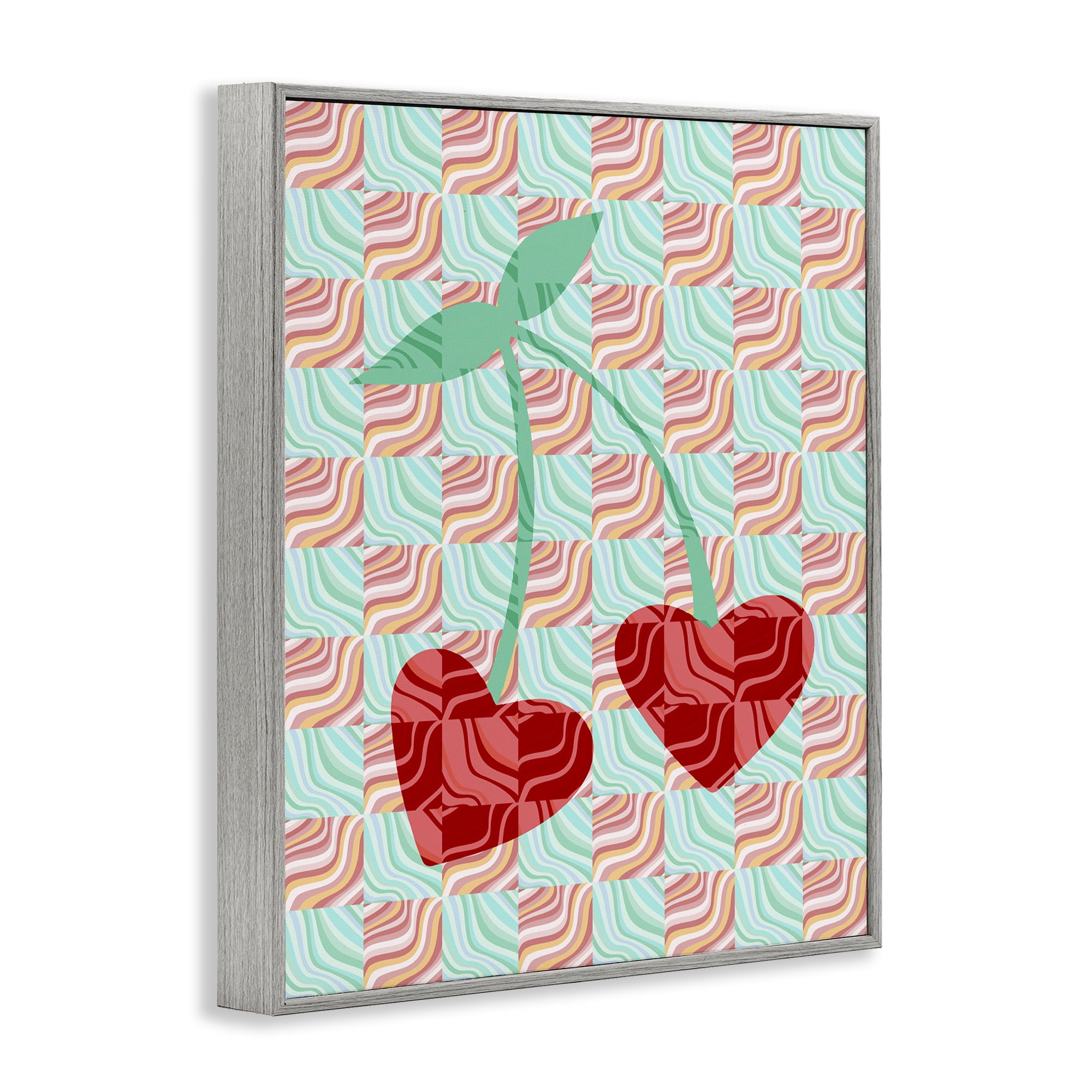 Stupell Industries Groovy Patterned Cherries Food & Beverage Painting Gray Framed Art Print Wall Art, 11 x 14