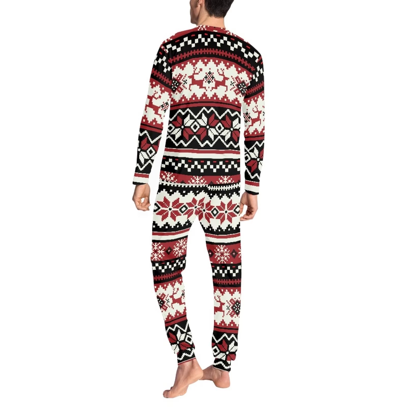 Renewold Matching Christmas Family Pajamas Aztec Southwest Snowflake Sleepwear Tops for Men Size 3XL Thermal Crew Neck Pullover Sweatshirt & Sweatpants Set of 2