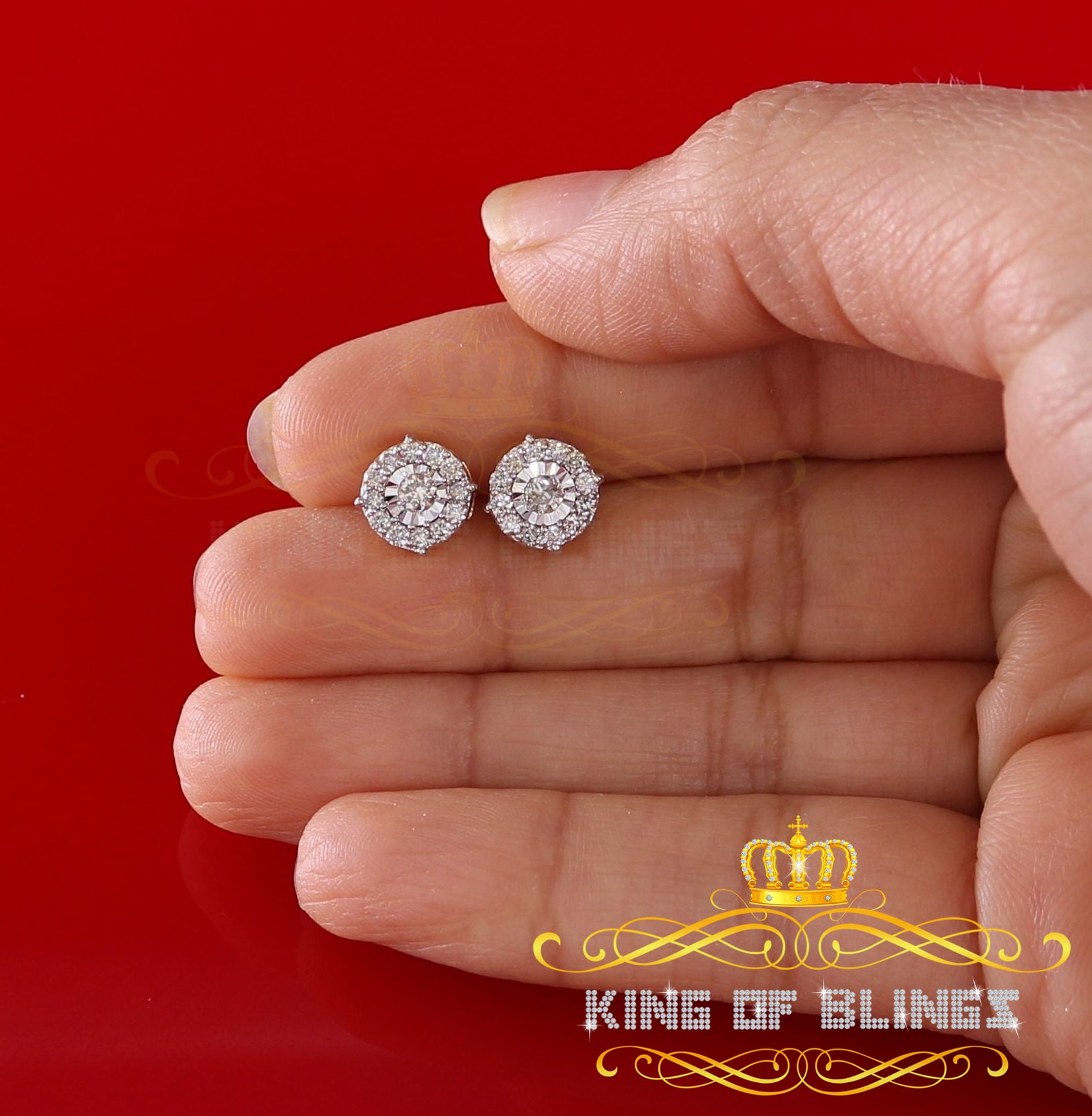 King of Bling's 10K Real Yellow Gold with 0.75CT Real Diamond Men's/Women's Stud Round Earrings