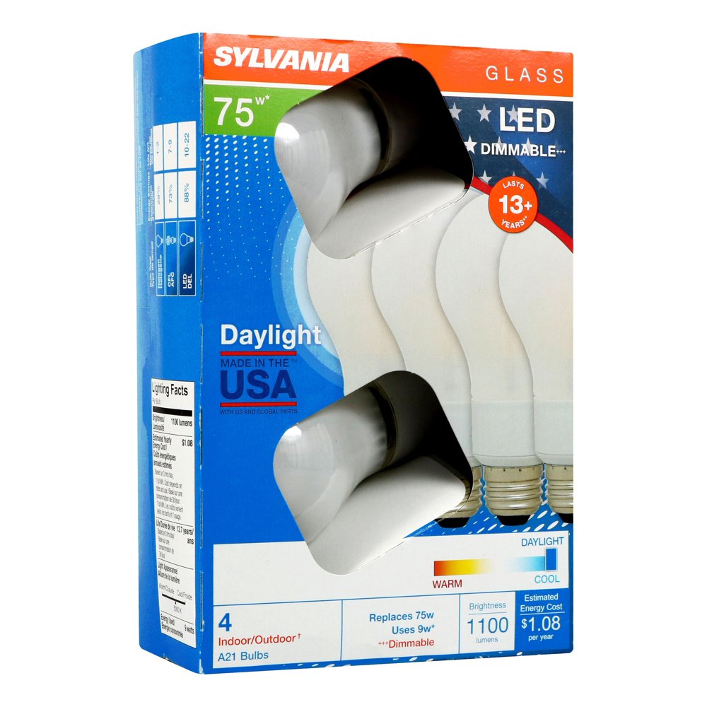 Sylvania LED A21 Light Bulb, 75 Watt, Dimmable, Daylight, 4 Pack
