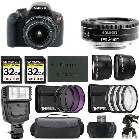 Canon EOS Rebel T7 DSLR Camera with 18-55mm Lens  24mm f/2.8 STM Lens  Flash- Kit (International Version)