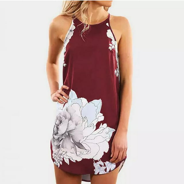 SMihono Robe d'Été pour Femmes Grande Taille Robe d'Été Sans Manches à Fleurs Décontractée à Bretelles Imprimé Mini Robe