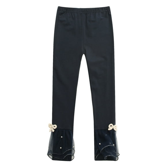 Richie House Little Girls Navy Tiny Bows Ruffled Hem Stretchy Leggings 3/4