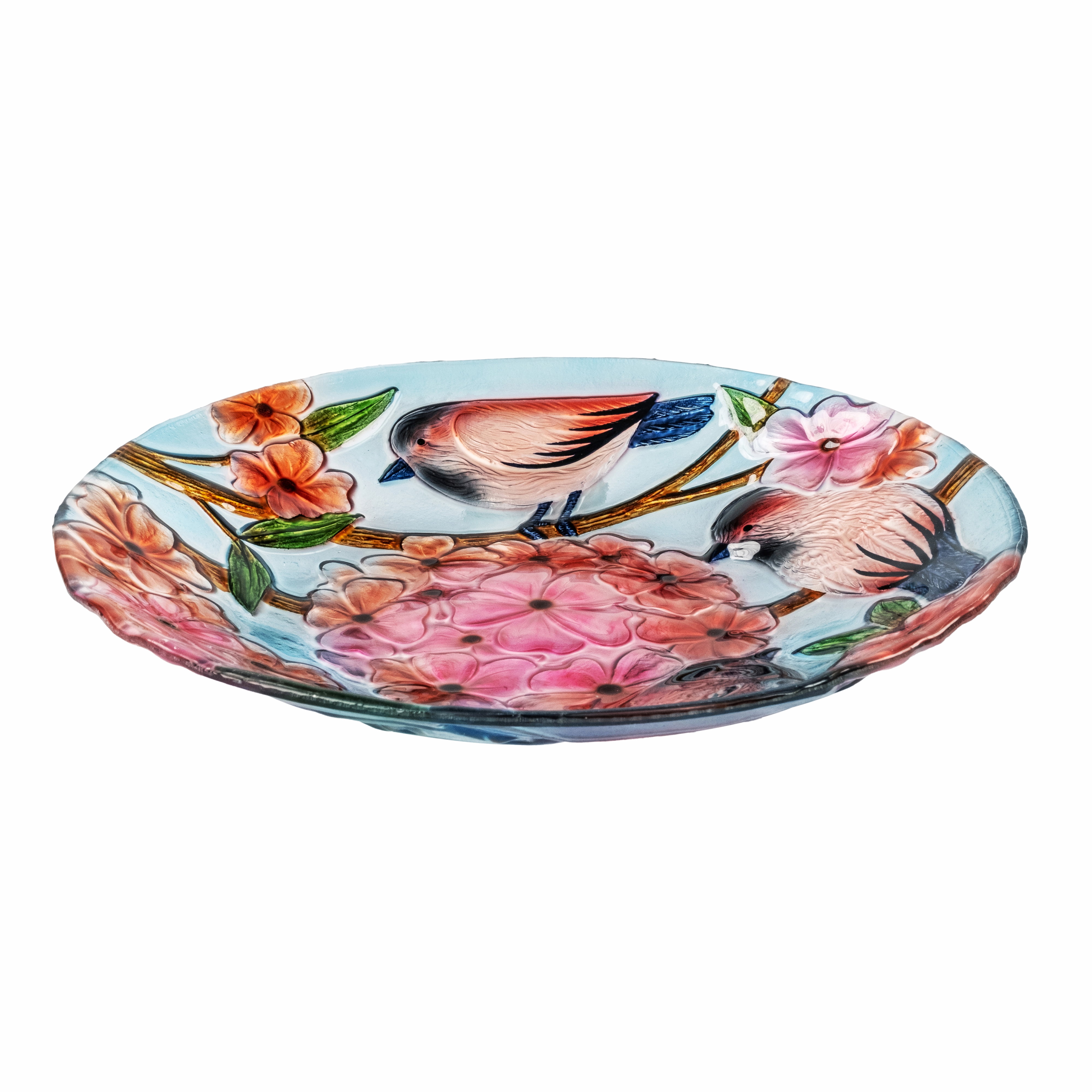Teamson Home 17.8" Fusion Glass Bird Design Birdbath with Metal Stand, Multi