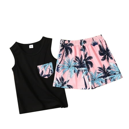 

Toddler Boys Casual Beach Shorts Tank Top Island Resort Style Summer Suit Sleeveless Clothing Cotton Suit
