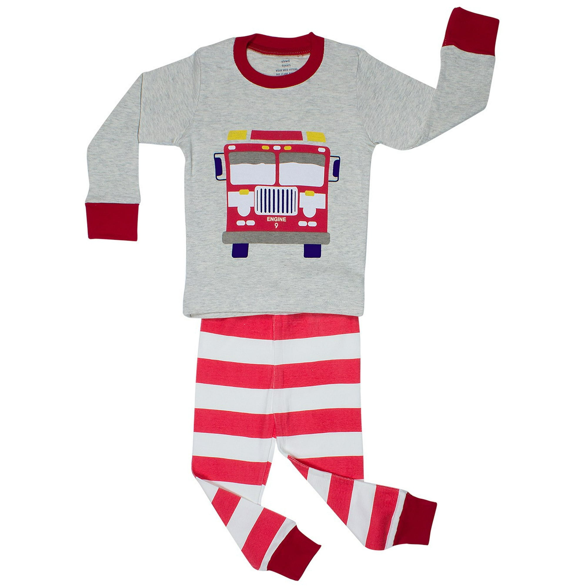 Elowel Little Boys Fire Truck 2 Piece Pajama Set 100 Cotton 4 Toddler Gray Walmart