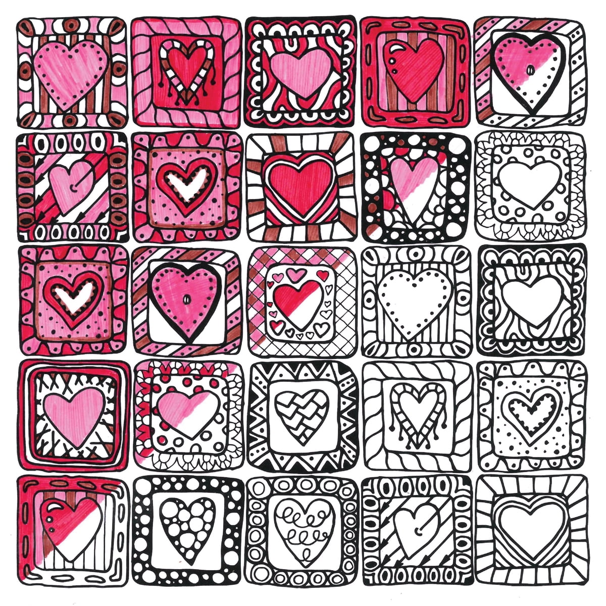 "Adult Coloring Canvas 12""X12"" W/12 MarkersSquare Hearts"