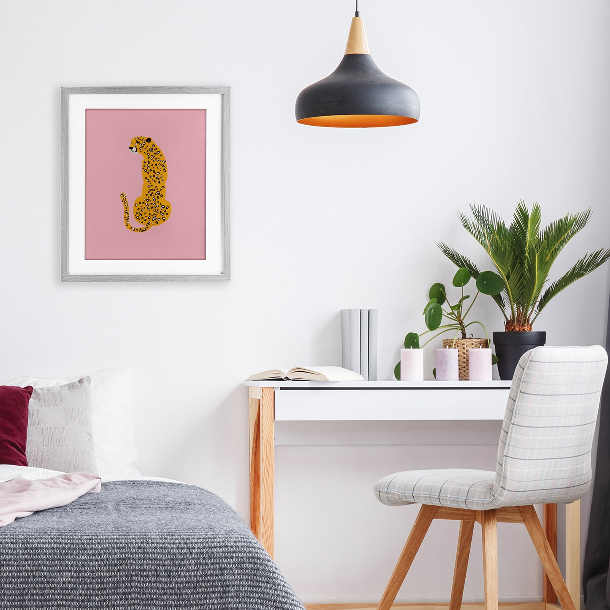 Stupell Industries Yellow Jaguar on Pink Gray Framed Print Under Glass, design by Creative Studio