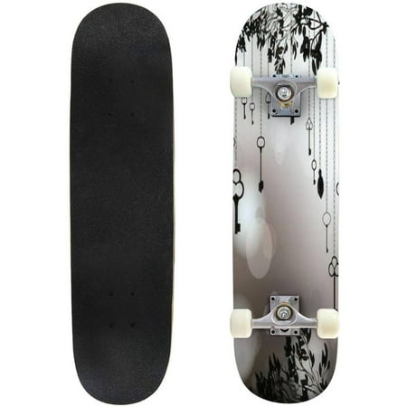 Black and white vintage background with keys Outdoor Skateboard Longboards 31"x8" Pro Complete Skate Board Cruiser