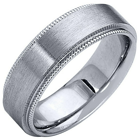 14K White Gold Mens Wedding Band 6mm Satin Milgrain Comfort Fit