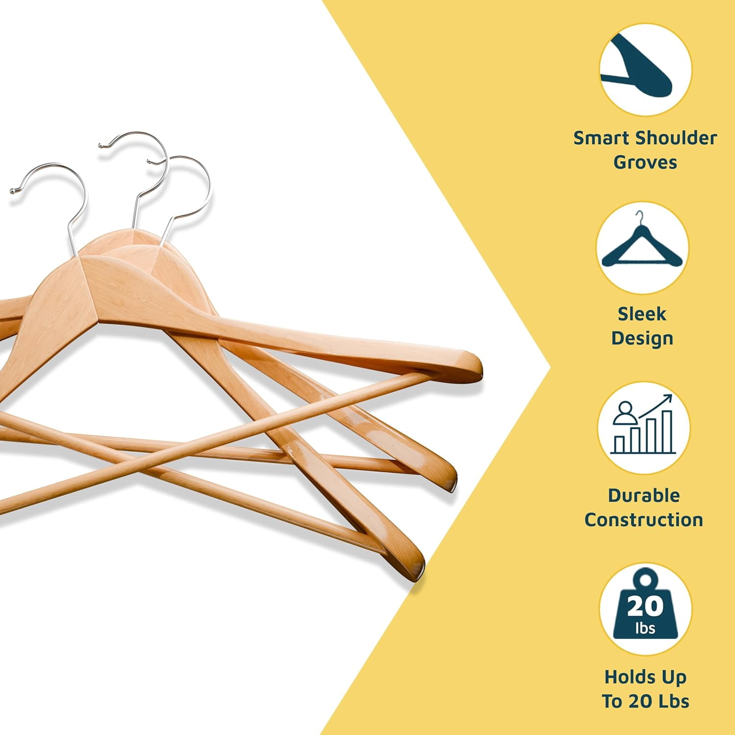 Lifemaster Solid Wooden Hanger Set - 12 Pieces Non-Slip Versatile Closet Space-Saving Hanger Set for Suit, Coat, Camisole, Jacket, Pants, and Dresses with 360° Swivel Hook
