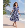 thumbnail image 5 of Vestido midi YESNO de verano con estampado floral con cuello en V y manga abullonada para mujer, 5 of 5