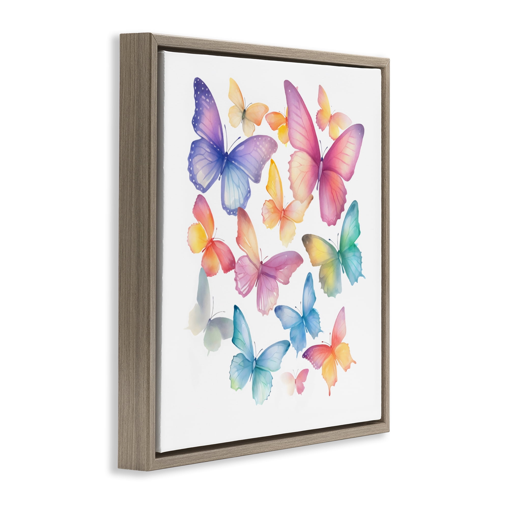 Stupell Industries Rainbow Butterflies Rabble Brown Framed Floater Canvas Wall Art, design by Creative Studio