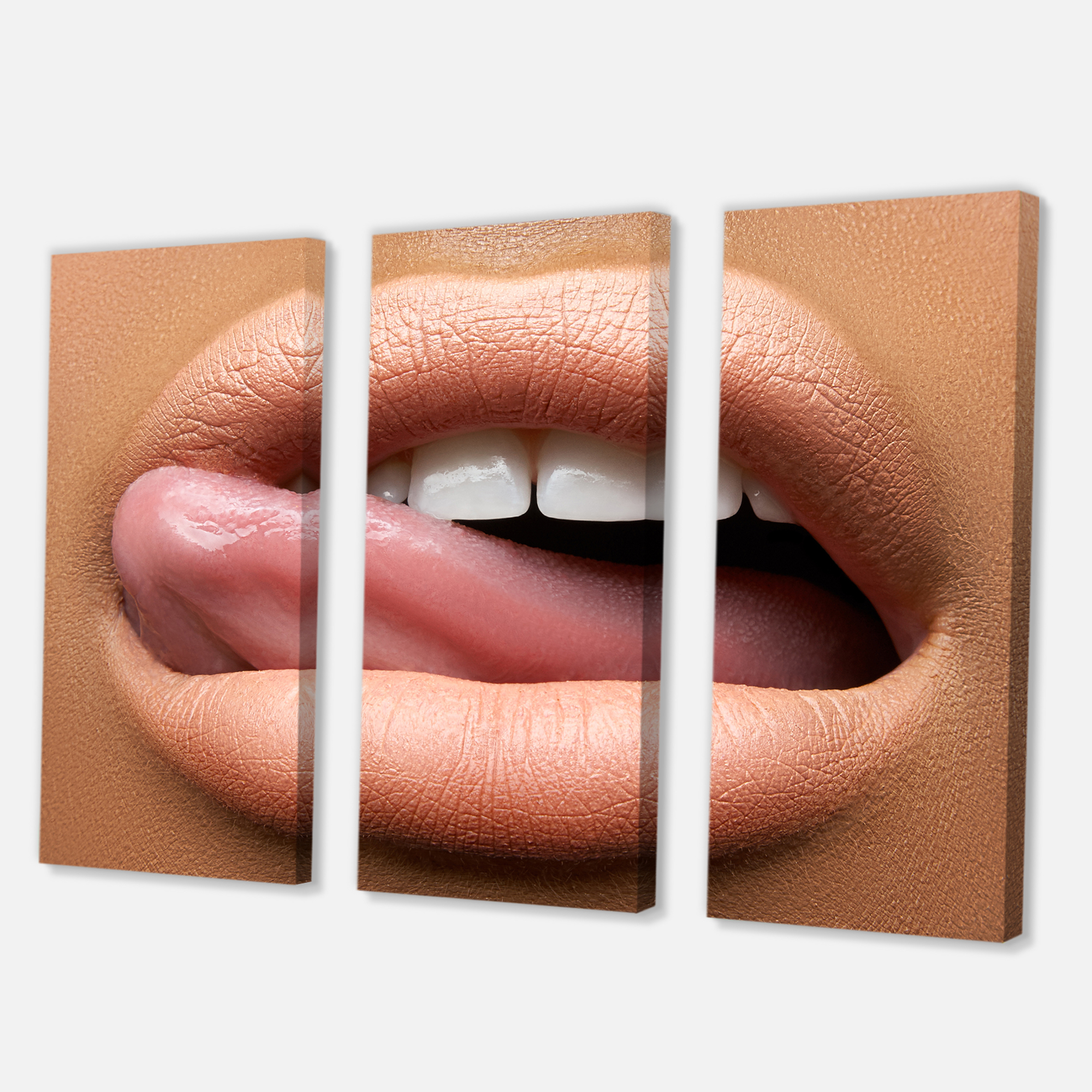 Designart ' Beautiful Dark Skinned Female Tongue Touching Lips ' Modern Canvas Wall Art Print