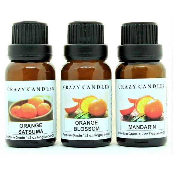 3 Bottles Set, 1 Orange Satsuma, 1 Orange Blossom, 1 Mandarin 1/2 Fl Oz Each (15ml) Premium Grade Scented Fragrance Oils by Crazy Candles