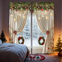 Upgraded Christmas Rod-Through Champagne Tied Christmas Ball Wreath Outdoor Printed Decorative Curtains K