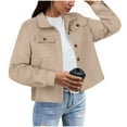 thumbnail image 3 of ClodeEU Women's Cropped Wool Blend Jacket,Long Sleeve Button Down Fall Light Jackets Khaki,Womens Plus L, 3 of 6