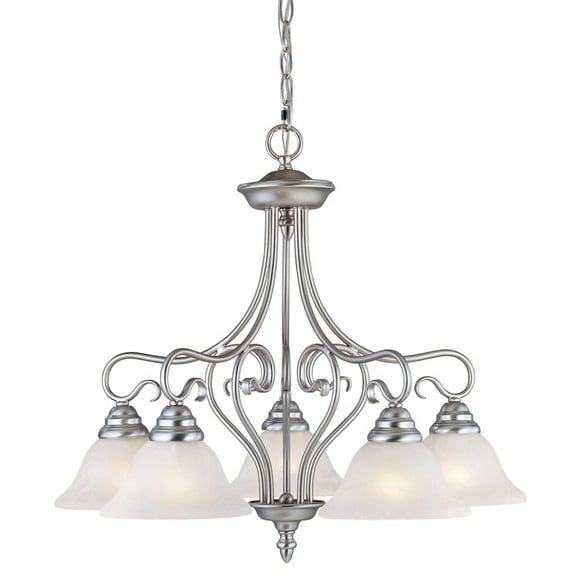 5 Light Brushed Nickel Chandelier with White Alabaster Glass Shade