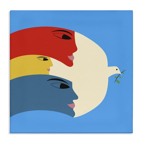 Stupell Industries Peaceful Dove with Faces Animals Painting Wrapped Canvas Canvas Art Print Wall Art, 17 x 17