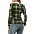 thumbnail image 3 of MODA NOVA Junior's Plaid Peter Pan Collar Long Sleeve Shirt Blouse Green Brown XXL, 3 of 5