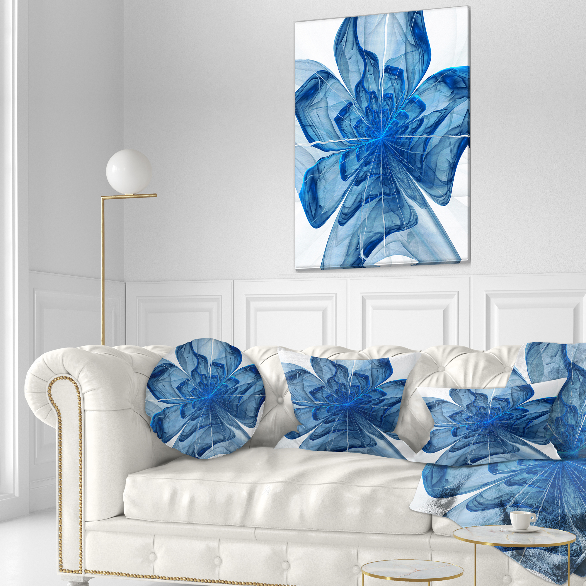 Designart 12" x 20" Contemporary and Modern Black Fractal and Flower Polyester Throw Pillow