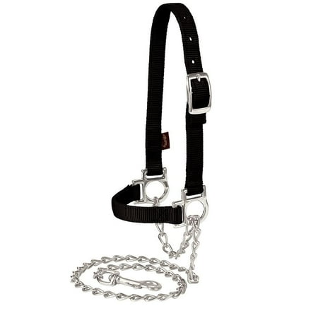 Black Leather Horse Halter - Weaver Leather Nylon Adjustable Sheep Halter with Chain Lead Black