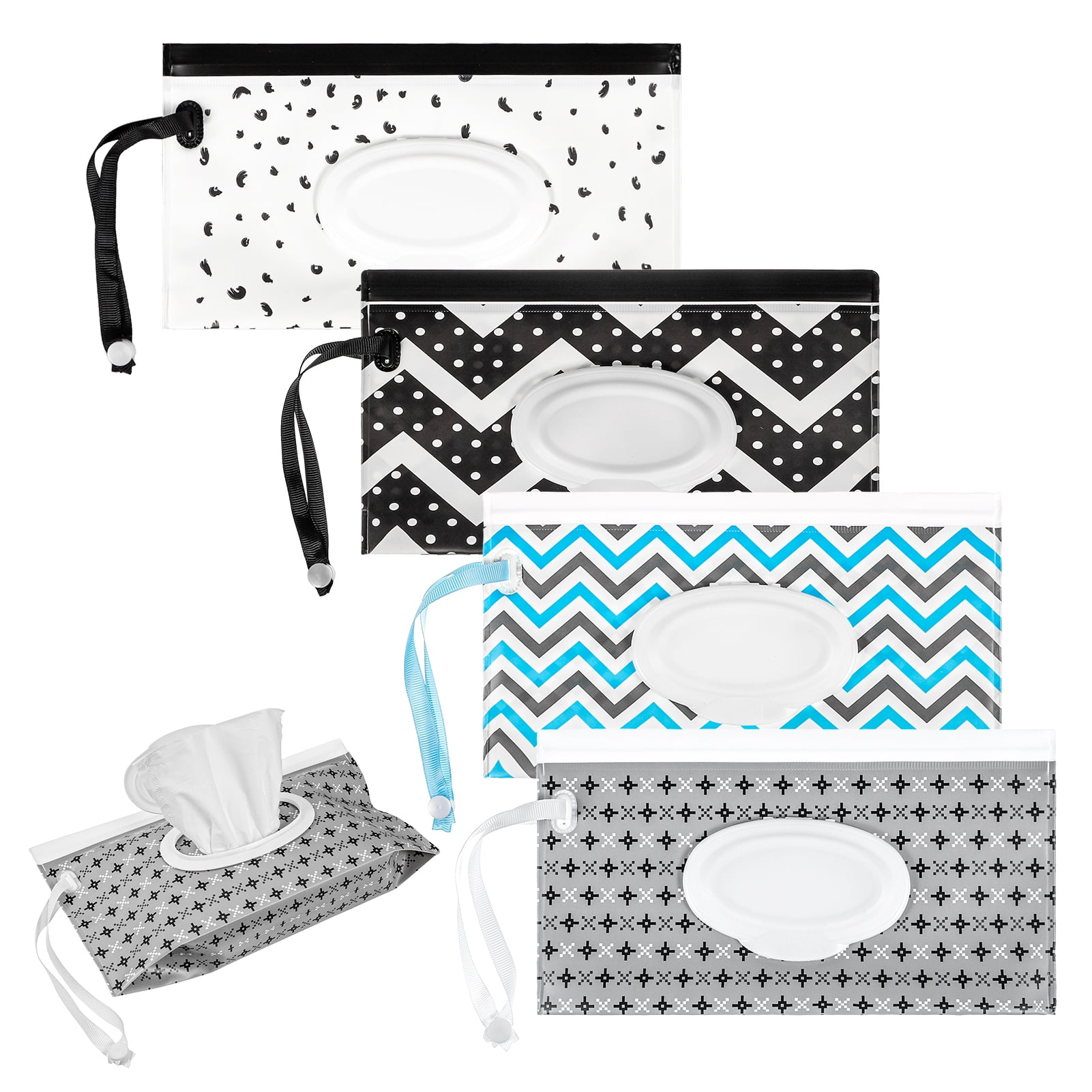 HEQUSIGNS 4 Pack Baby Wipe Pouch Bags, Portable and Refillable Baby Wet