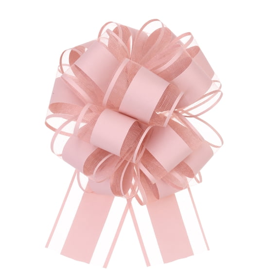 5 Pcs 4 Inch Large Big Pull Bow Organza Gift Wrapping Bows Ribbon for Wedding Car Baskets Presents Christmas Bow, Light Pink
