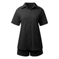 thumbnail image 6 of RMGVDSD Women's 2 Piece Outfits Summer Short Sets Short Sleeve Button Down Shirt Tops And Casual Shorts Suit Comfort Fit Women Outfits, 6 of 7