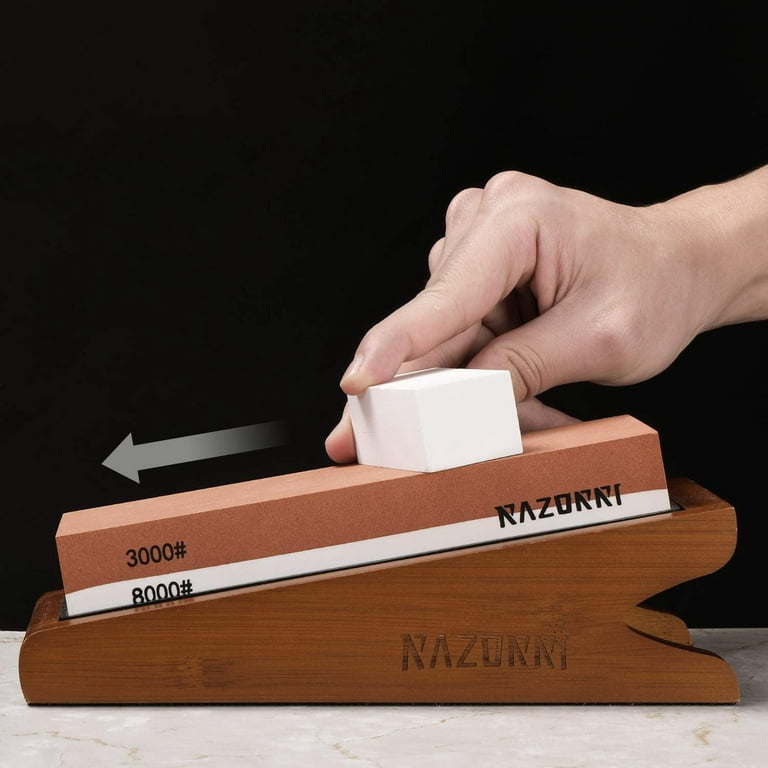 Razorri Solido Angle Guide 2-Double-Sided 400/1000 and 3000/8000 Grit Whetstones Knife Sharpening Stone Kit with Leather Strop