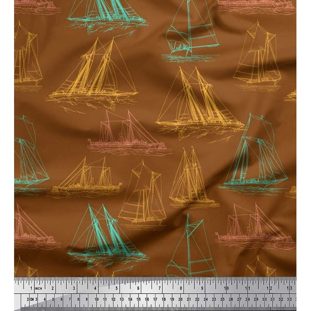 Soimoi Cotton Poplin Fabric Ship Ocean Decor Fabric Printed Yard 42 Inch Wide
