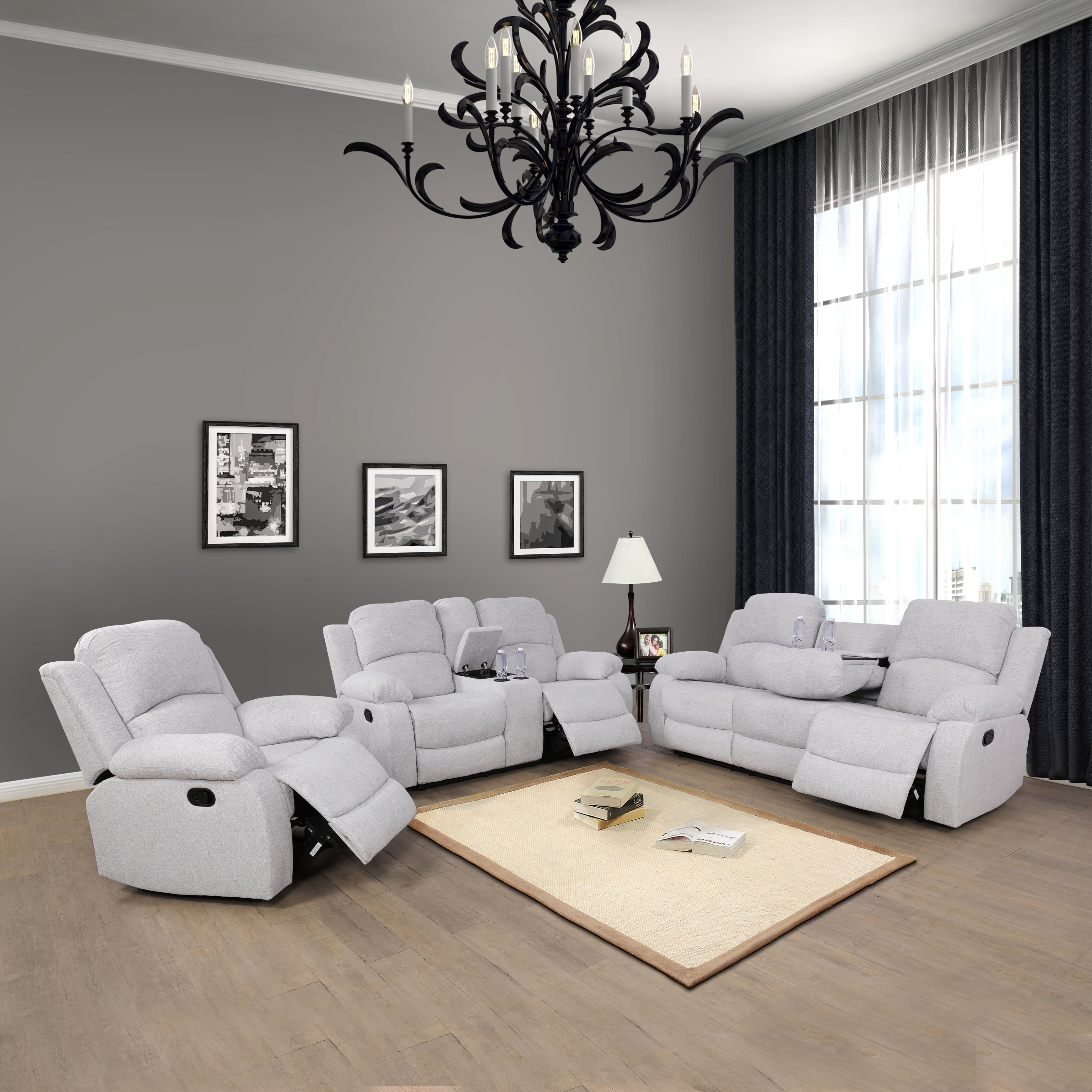 Ainehome3 Pieces Faux Leather Reclining Configurable Living Room Set