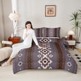 thumbnail image 4 of Homewish Ancient Bohemain Aztec Queen Comforter Set,Rustic Western Tribal Bedding Sets,Purple Brown Beige Bedding Comforter Set For Kids,Luxury Bedroom Decor Reversible,3 Pieces, 4 of 8