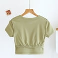 thumbnail image 4 of Women's Crop Tops Built-In Bra Summer Trendy Crew Neck Short Sleeve Shirts Cool Comfortable Solid Blouses (M, Green), 4 of 6