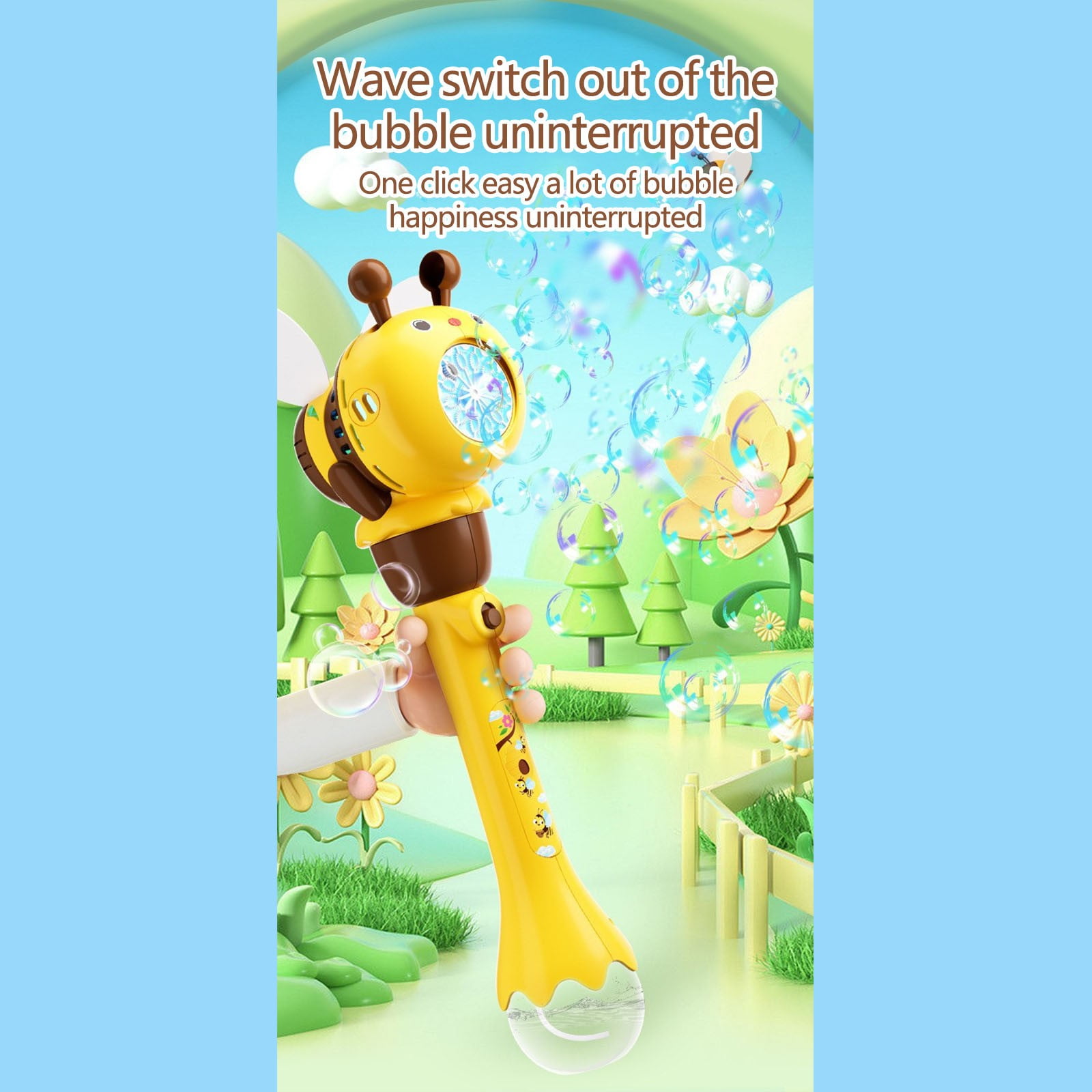 Adorable Bee Automatic Bubble Machine with Flashing LED Lights and Continuous Bubble Blowing for Outdoor Fun, Party Events, Summer Gatherings and Backyard Entertainment with High Capacity Battery