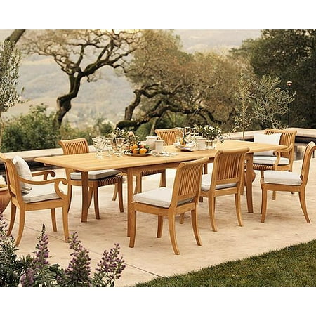Teak Dining Set:10 Seater 11 Pc - 117" Double Extension Rectangle Table 8 Armless and 2 Giva Arm / Captain Chairs Outdoor Patio Grade-A Teak Wood WholesaleTeak #WMDSGVx