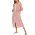 thumbnail image 3 of FIOPHY Womens Zipper Front House Dress Long Robes 3/4 Sleeves Striped Nightgowns Loungewear Bathrobes with Pockets, 3 of 9