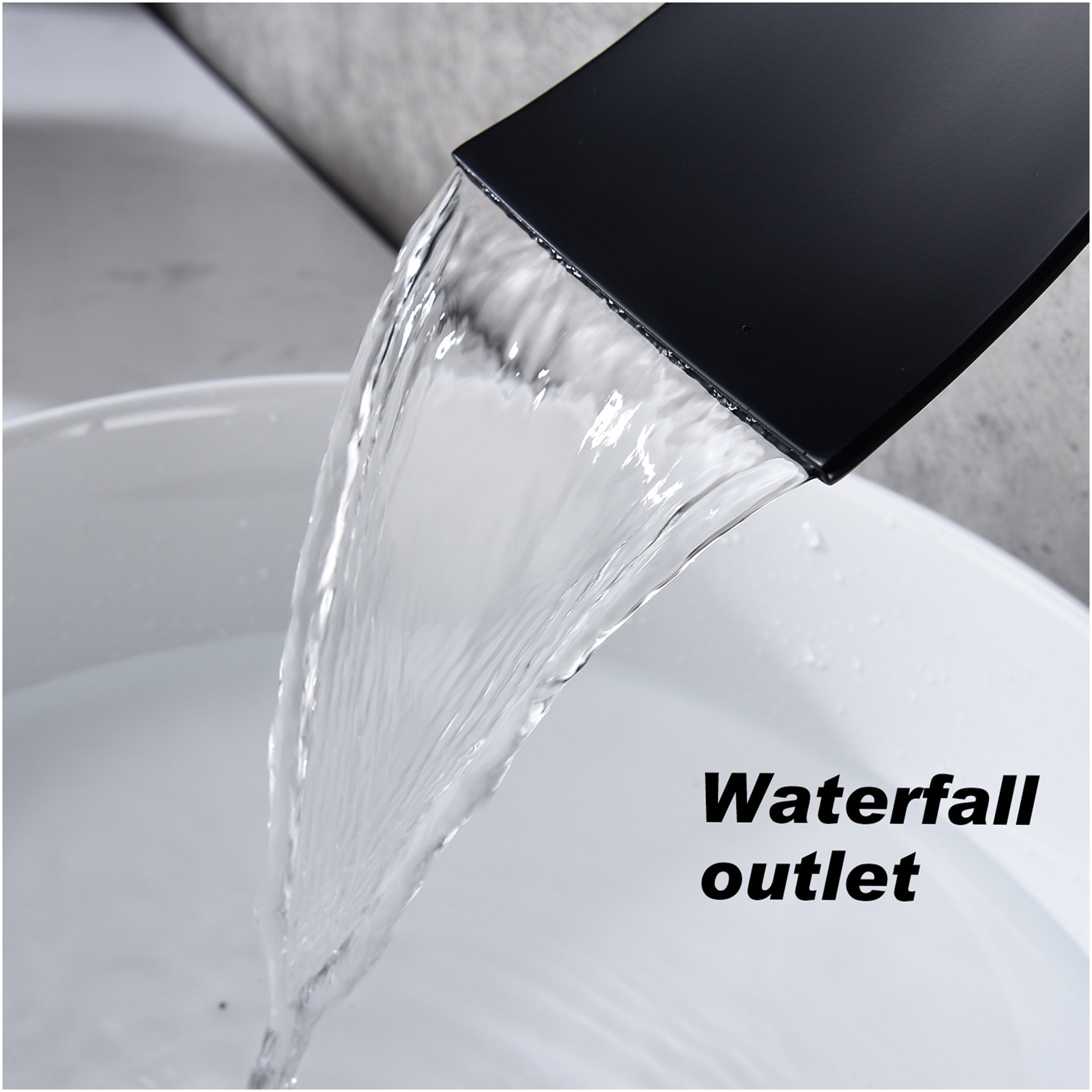 JERFIT Wall Mount Waterfall Bathroom Faucet, Matte Black Widespread Brass Spout Faucet for Vessel Sink, Bathtub