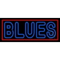 thumbnail image 1 of Double Stroke Blues with Border LED Neon Sign 10" Tall x 24" Wide - inches Black Square Cut Acrylic Backing, with Dimmer - Premium built indoor Sign for Studio, Club, Décor, Event, Storefront., 1 of 7