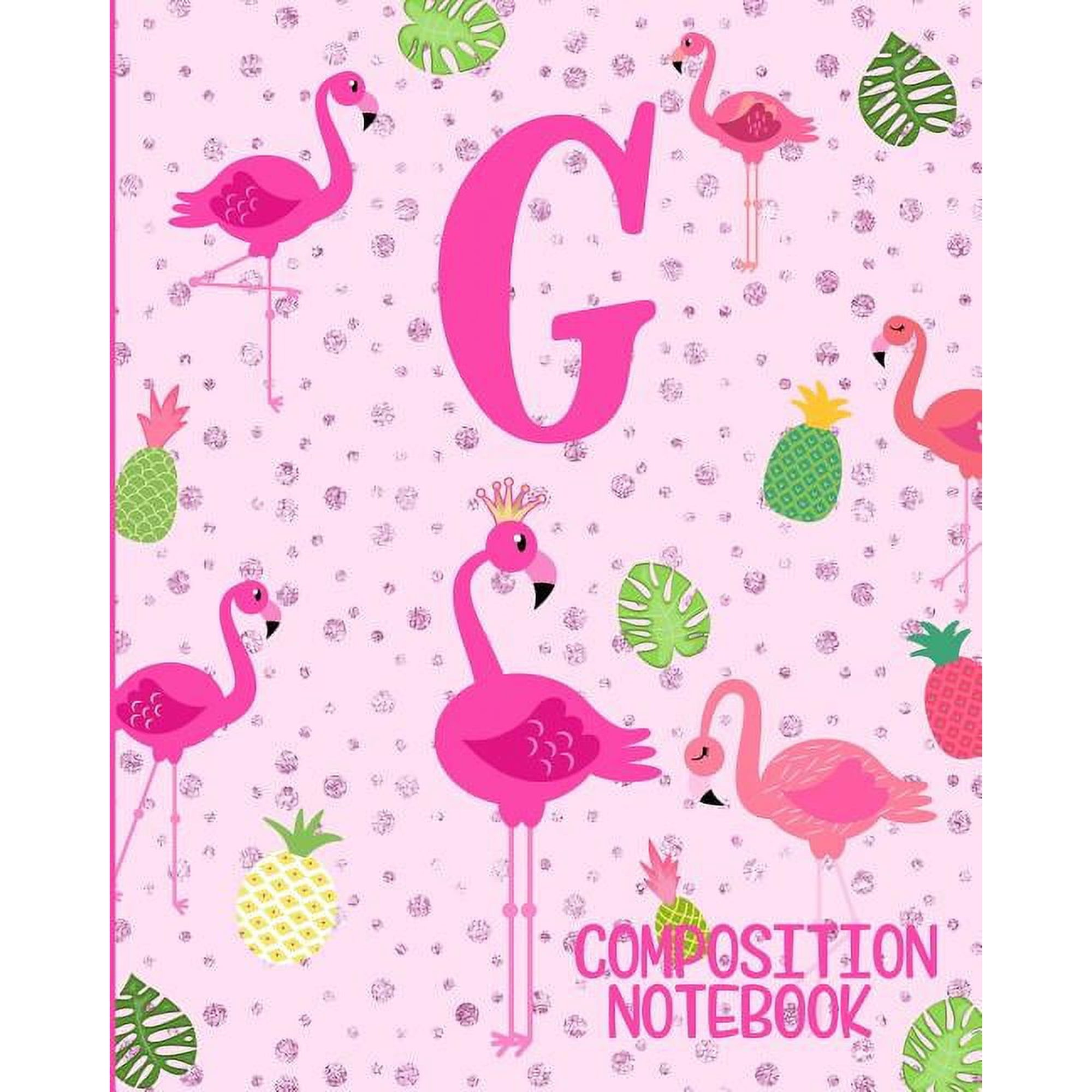 Composition Notebook G: Pink Flamingo Initial G Composition Wide Ruled Notebook (Paperback)