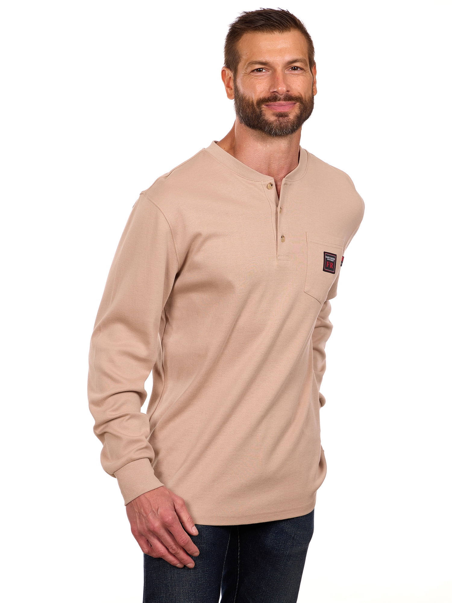Bass Creek Outfitters Men's Flame Resistant Long Sleeve Henley Knit Top, Sizes M-2XL