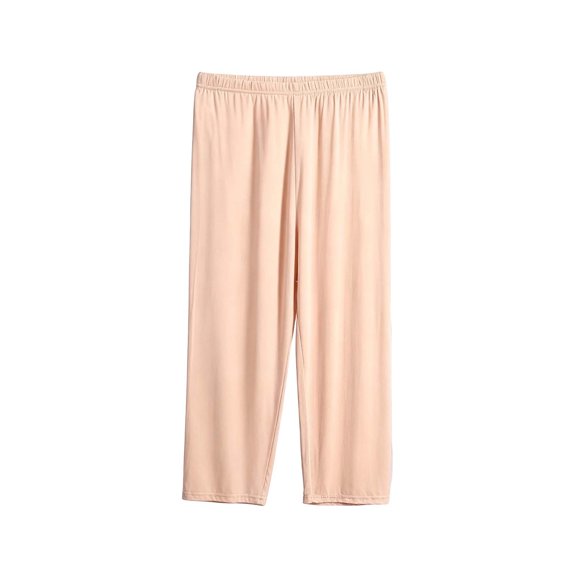 QIYAGBSA Casual Pants for Women Capri Length Elastic Waist Relaxed Fit Soft Sleepwear Cropped Bottoms for Spring Summer (Beige, 3XL)