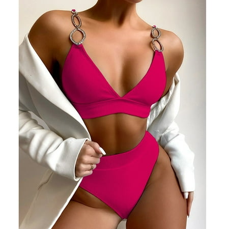 

Finelylove Sexy Swimsuit For Women Padded Sport Bra Style Bikini Purple L
