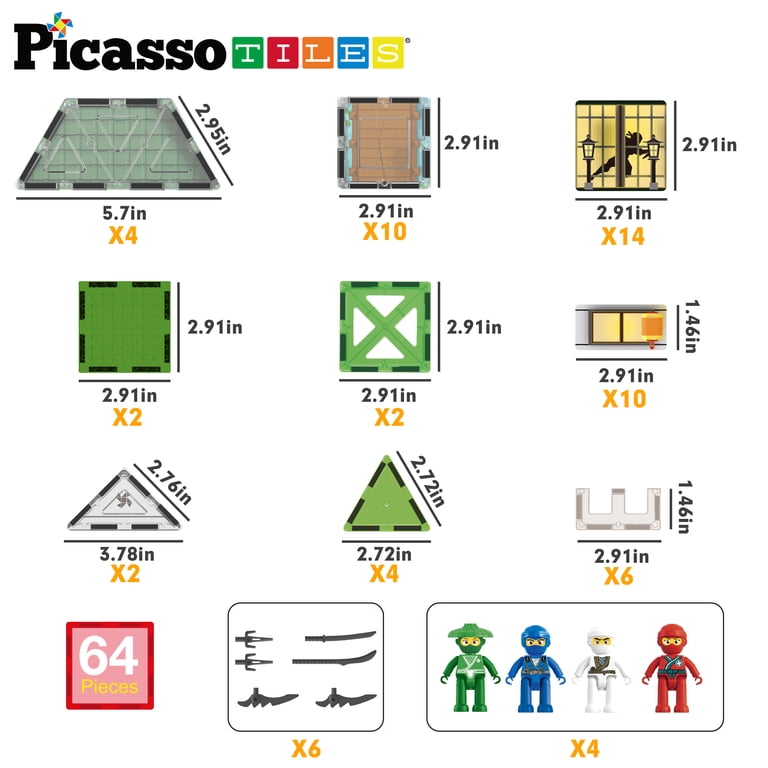 PicassoTiles Magnetic Tiles for Kids – Ninja Dojos House Theme
