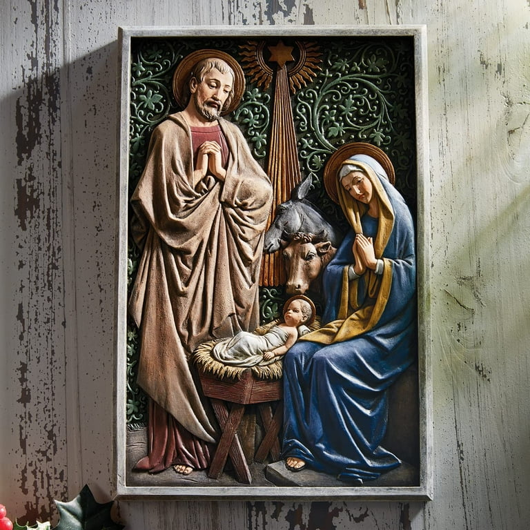 Avalon Gallery Nativity Christmas Tile Plaque - 13-Inch Hand-Painted Stone Resin Indoor/Outdoor Decor