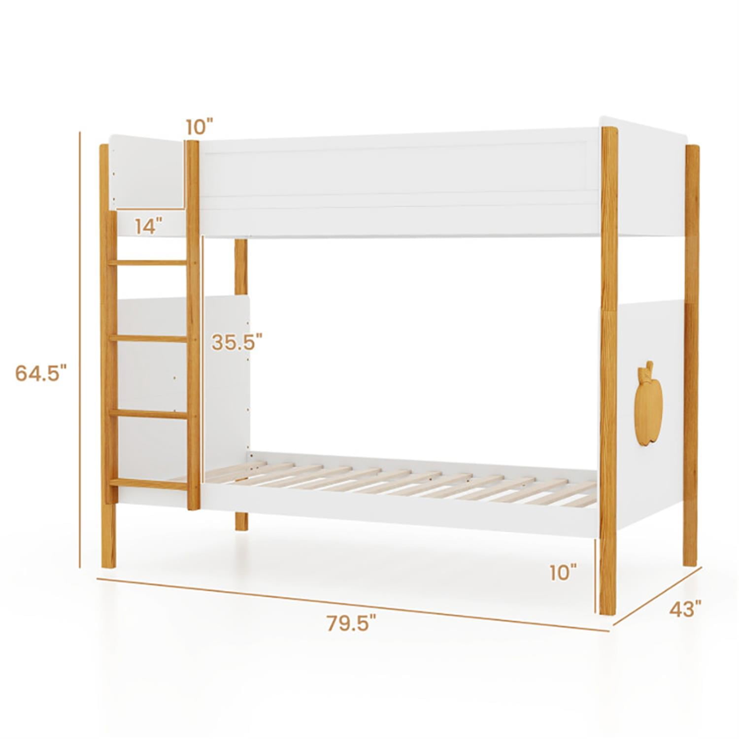 Demi Bonn Twin Over Twin Bunk Bed with Integrated Ladder and Safety Guardrails, Twin Bunk Beds, Space-saving Solid Wood Bed Frame, White