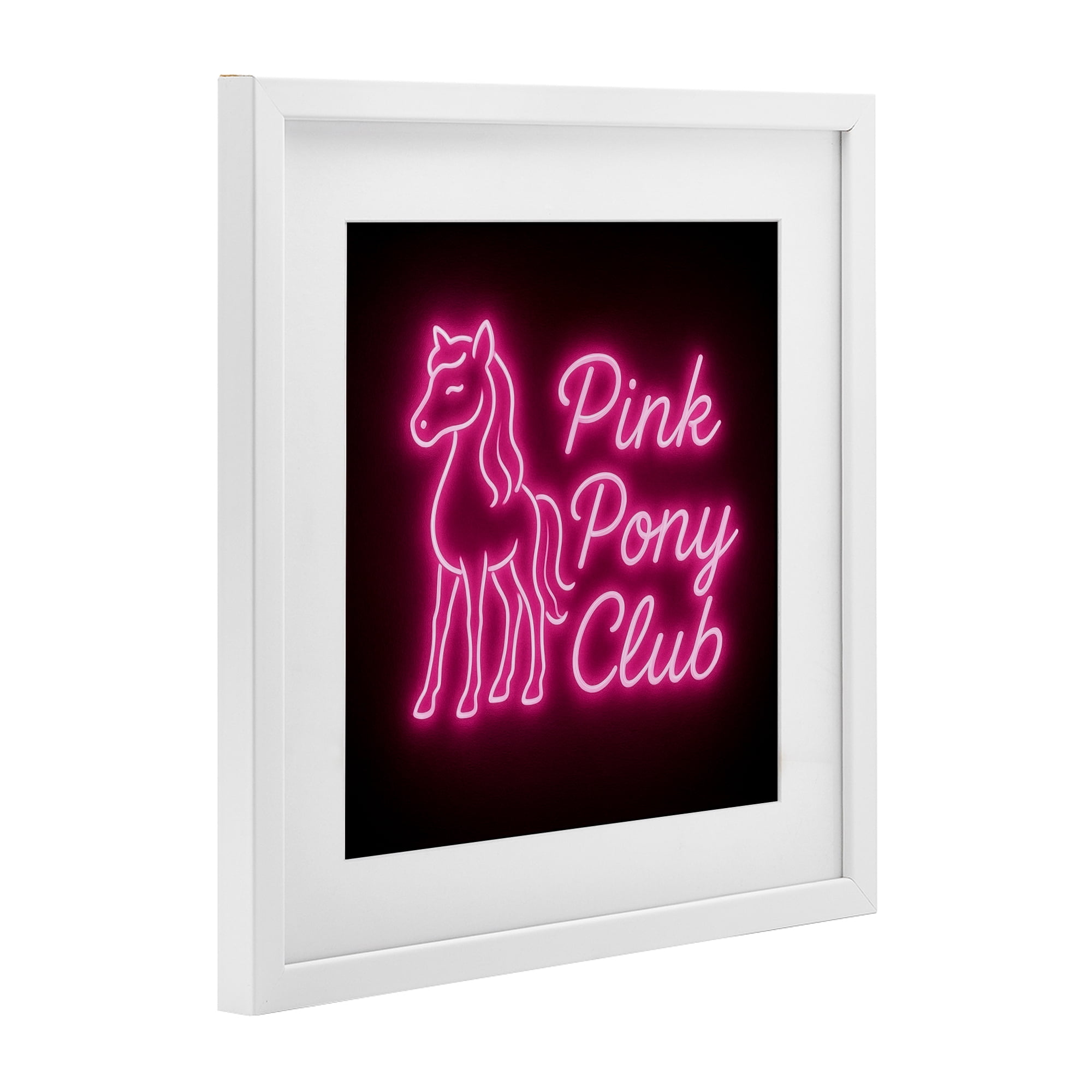 Stupell Industries Pink Pony Club Neon White Framed Print Under Glass, design by Grotto Studios