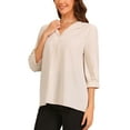 thumbnail image 4 of INSPIRE CHIC Collar Relaxed Blouse for Women's 3/4 Sleeve V Neck Casual Blouses Top XS Apricot, 4 of 6