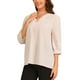 thumbnail image 4 of Blusa relajada con cuello INSPIRE CHIC para mujer, de manga 3/4, escote en V, blusas casuales, talla XS, color albaricoque, 4 of 6